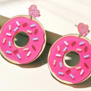 Pink donut sprinkle earrings,